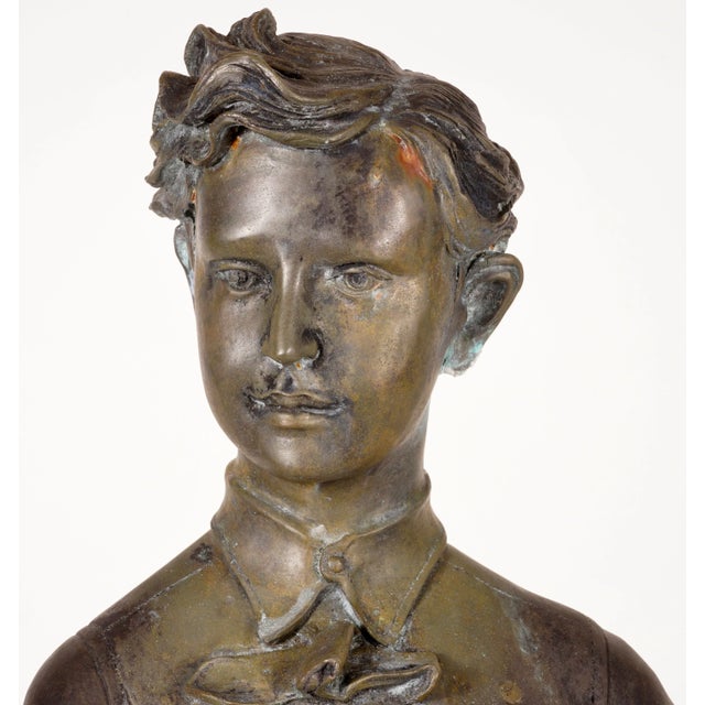 Metal Late 20th Century The Prince Impérial With His Dog Néro Brass Statue Attributed to Jean Baptiste Carpeaux For Sale - Image 7 of 12