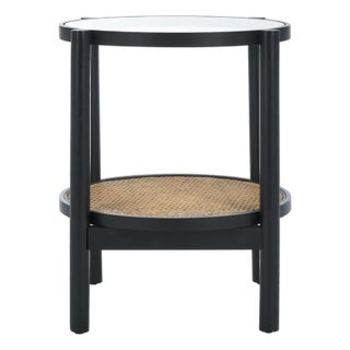 Karyna Rattan & Glass Accent Table With Shelf in Black / Natural For Sale
