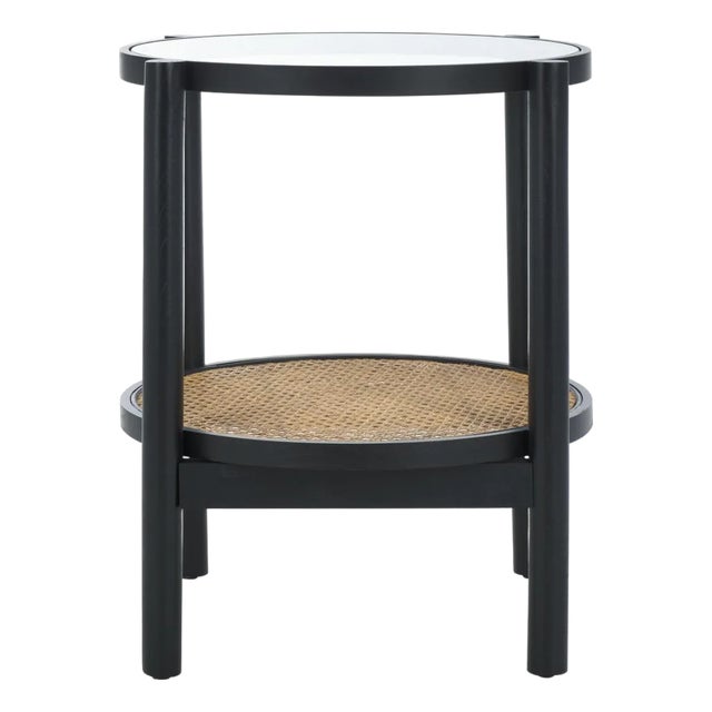 Karyna Rattan & Glass Accent Table With Shelf in Black / Natural For Sale
