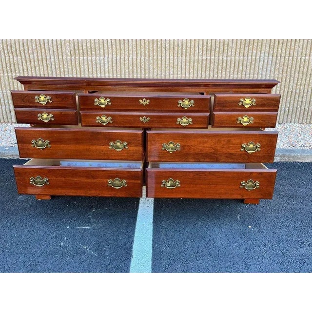 Wood Jametown Sterling Furniture Solid Cherry Double Dresser With Mirror. For Sale - Image 7 of 12