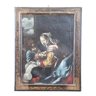 Madonna with Child and Angel, 17th Century, Oil Painting on Canvas, Framed For Sale