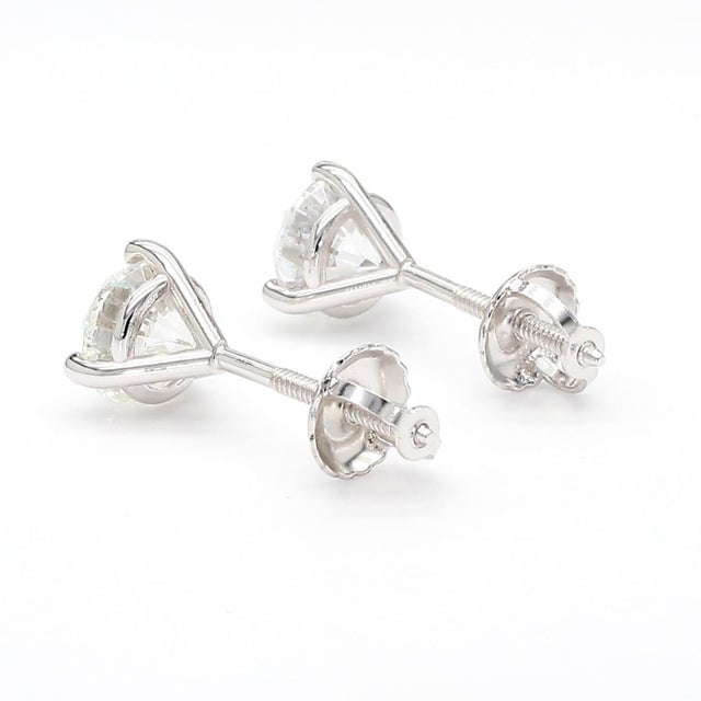 Natural 2 Carat Round Diamond 14k White Gold Screw Back Martini Stud Earring For Sale - Image 4 of 10