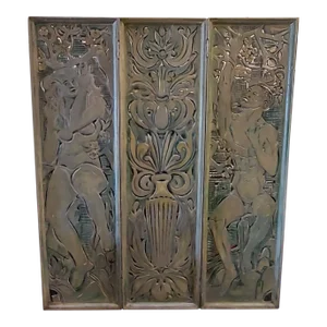 1960s Robert Lohman Art Deco Carved Masonite Adam and Eve 3-Panel Floor Screen
