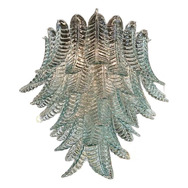Modern Aqua Blue Murano Glass Palm Leaf Chandelier For Sale