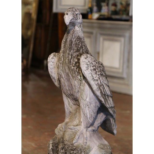 French Mid Century French Cast Stone Eagle Garden Sculpture on Pedestal For Sale - Image 3 of 10