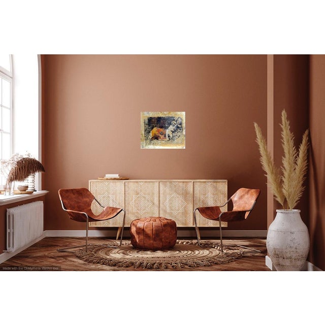 Unique and colorful nude model in black, orange and white, ink and charcoal on French newspaper and rice paper.. Artist...