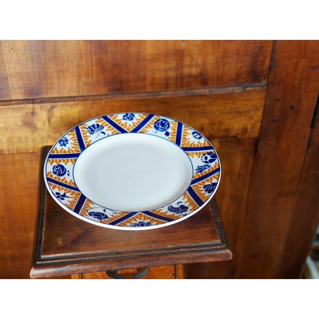 1950s French Orchies Moulin Des Loups Orange and Blue Cake Stand, Flower, Cloud and Fire Pattern For Sale - Image 10 of 11