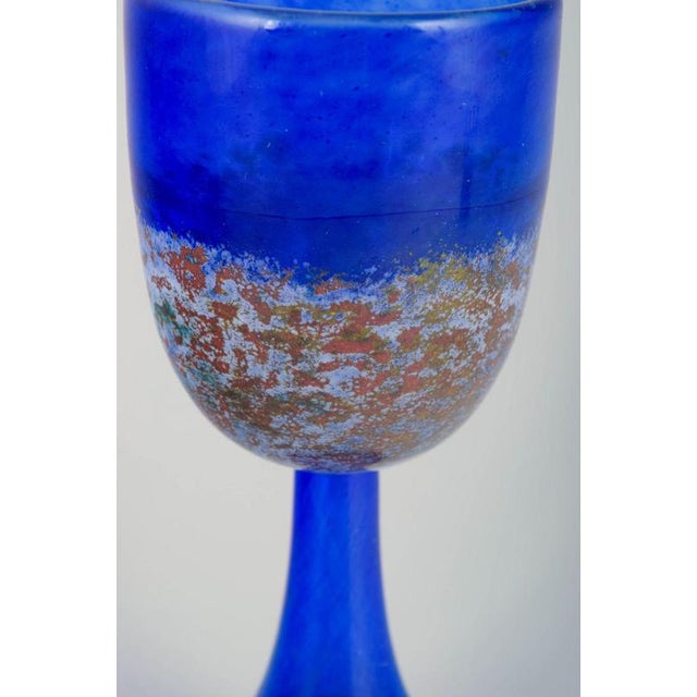 Cobalt Blue Art Glass Goblet with Decorative Band by Kjell Engmann for Kosta Boda, 1980s For Sale - Image 3 of 5