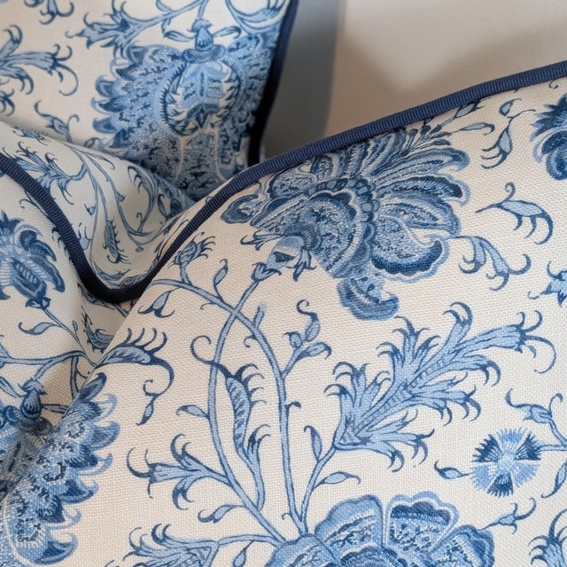 Textile Lee Jofa Indiennes Floral Lumbars in Delft With Blue Cord For Sale - Image 7 of 7