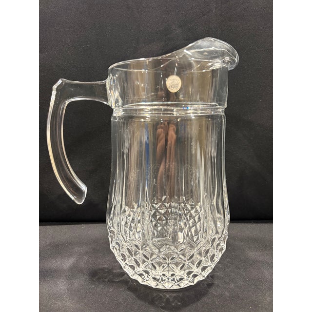 Late 20th Century Late Twentieth Century Cristal D’Arques Lead Crystal Pitcher and Four Wine Glasses in the Longchamp Pattern For Sale - Image 5 of 10