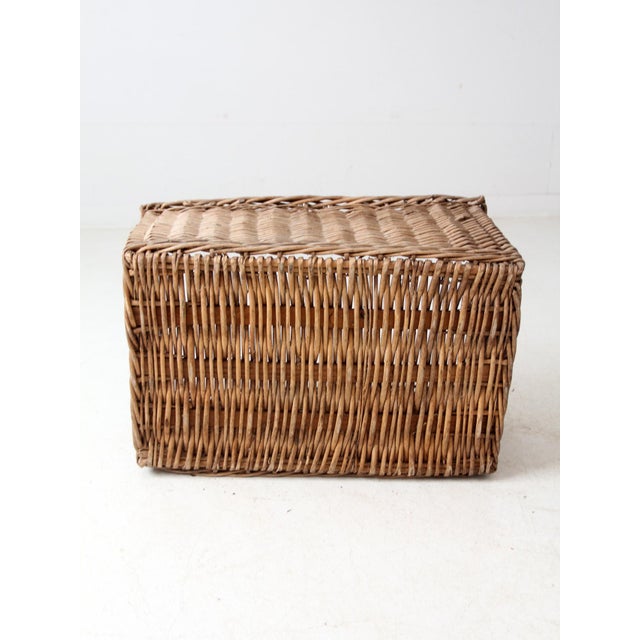 Wood Vintage Wicker Storage Basket For Sale - Image 7 of 11