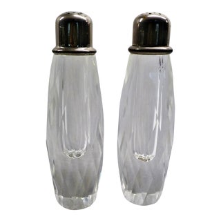 1960s Modern Tall Cut Glass Salt Shaker and Pepper Mill For Sale