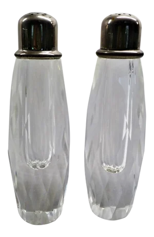 1960s Modern Tall Cut Glass Salt Shaker and Pepper Mill