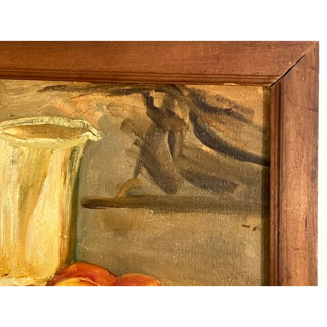 Mid-Century Still Life Oil Painting by v. Sloan – Bread, Peaches & Pitcher For Sale In Orlando - Image 6 of 7