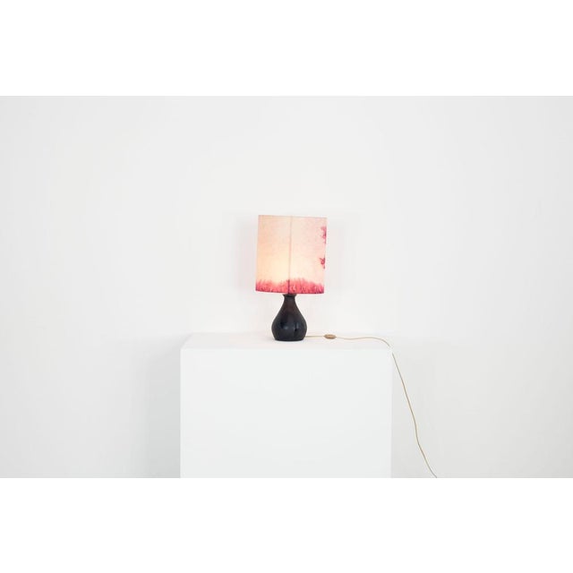 Table Lamp with Black Ceramic Base and a Silk Lampshade, 1970s For Sale - Image 4 of 16