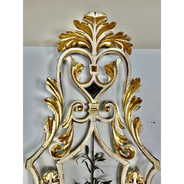 19th C. carved painted & parcel gilt architectural element. The piece is painted in antique white with 22K gold leaf...