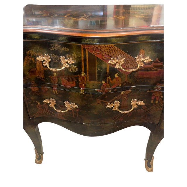 Pair of English Chinoiserie Two-Drawer Nightstands. 20th Century. For Sale - Image 4 of 9