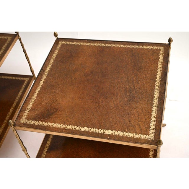 Vintage Brass and Leather Side Tables, 1960, Set of 2 For Sale - Image 6 of 11