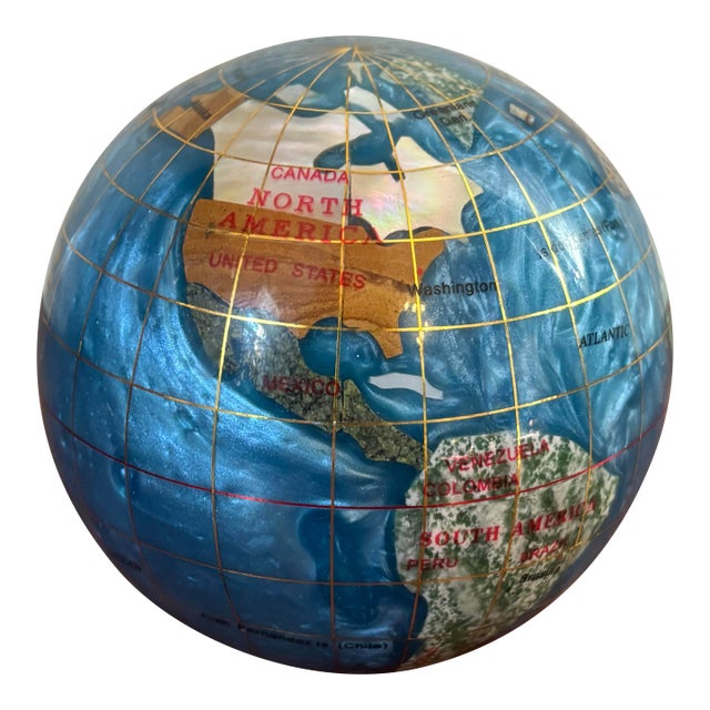 Vintage 1970s Alexander Kalifano Gemstone World Globe Paper Weight For Sale