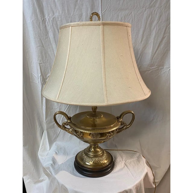 Frederick Cooper Lamp Vintage from the 80's Showroom Sample Silk Shade Wood Base Urn design with snakes as arms, and...