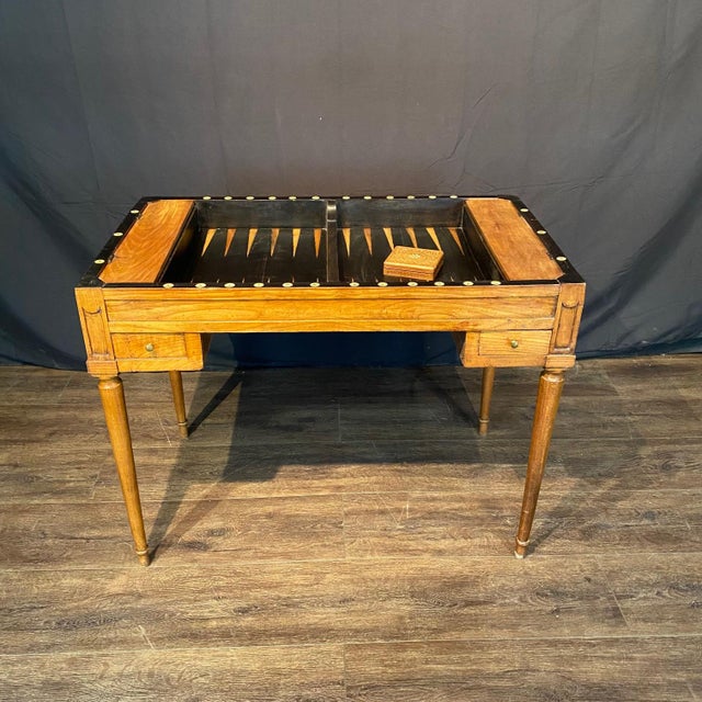 Antique French Inlaid Game Table With Reversible Chessboard Backgammon Top For Sale - Image 14 of 16