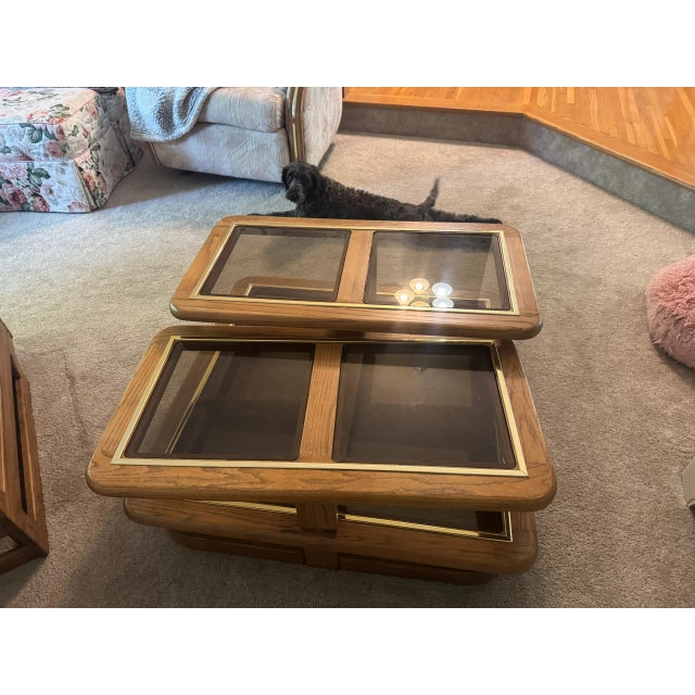 1980s Articulating Oak & Smoked Glass Swivel Coffee Table For Sale In Minneapolis - Image 6 of 7