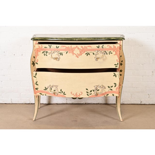 Late 20th Century Baker Furniture French Provincial Louis XV Hand Painted Bombe Chest or Commode For Sale - Image 5 of 15