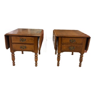 Pair of Ethan Allen Nutmeg Maple Dropleaf End Tables-Early American Colonial For Sale