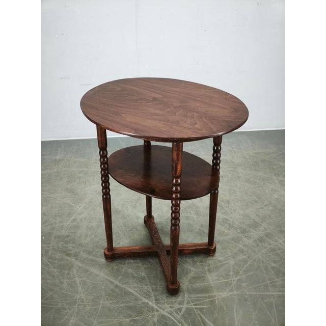 Vintage Czech Art Deco Oval Beech Side Table with Lower Shelf, 1920s For Sale - Image 11 of 13