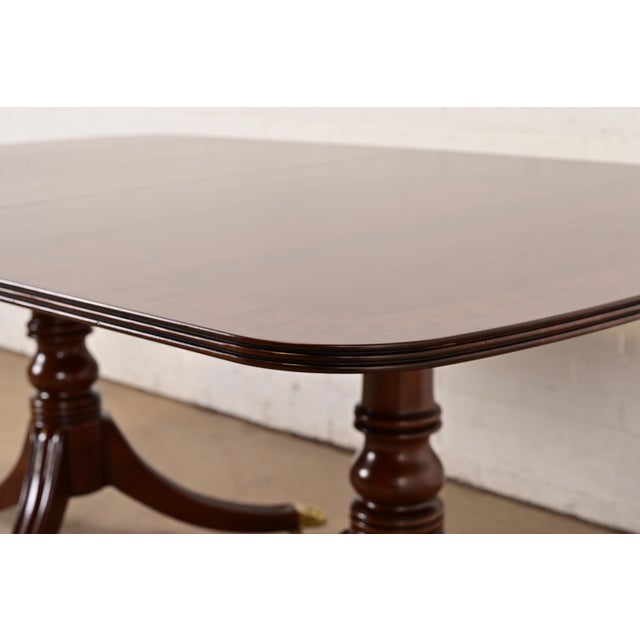 Henredon Georgian Banded Mahogany Double Pedestal Extension Dining Table, Newly Refinished For Sale - Image 11 of 14