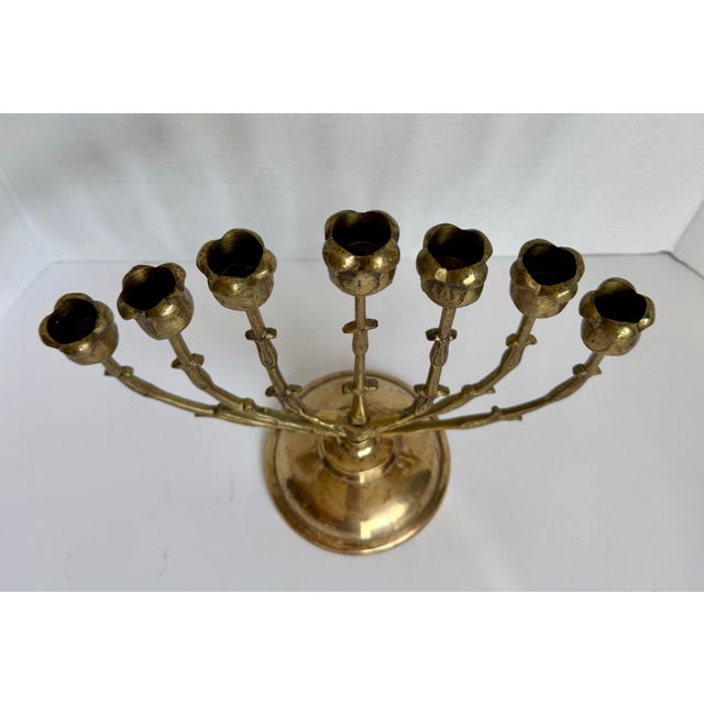 Metal 1960s Brass Rosebud Menorah With Adjustable Rotating Branches For Sale - Image 7 of 8