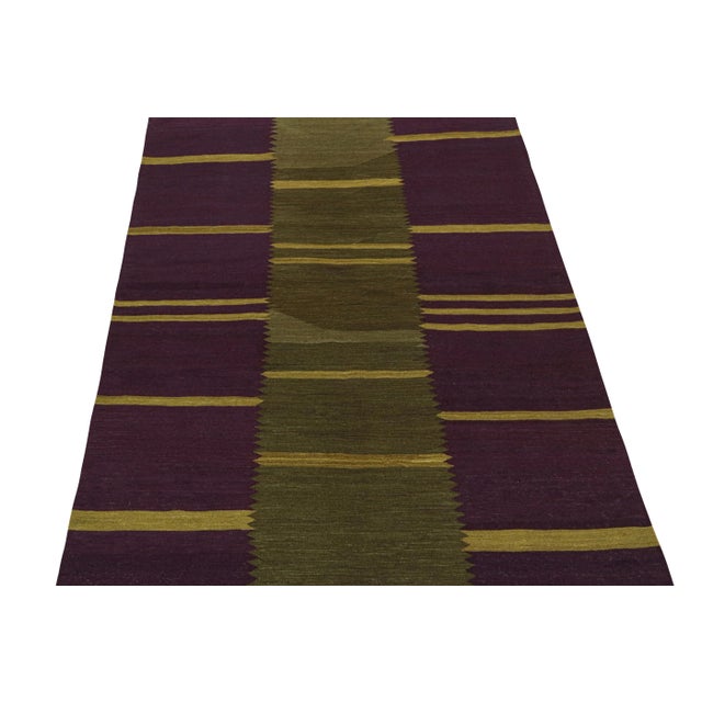 2010s Rug & Kilim’s Contemporary Kilim in Aubergine and Chartreuse Green Stripes For Sale - Image 5 of 7