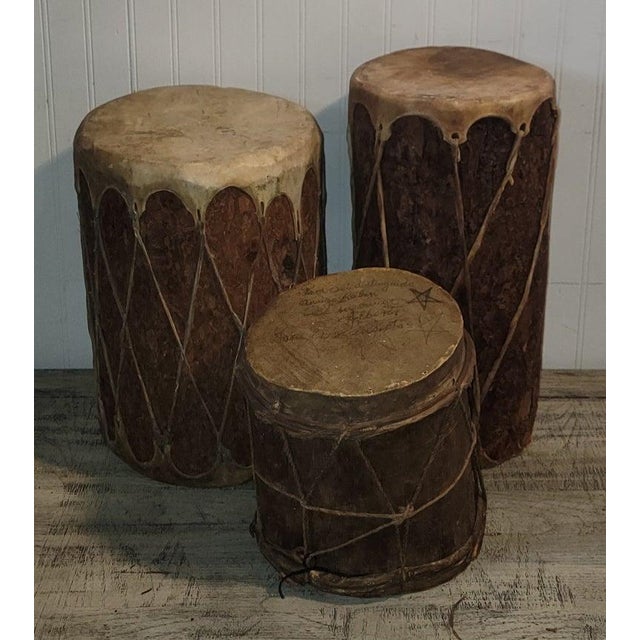 Collection of Four Wood and Leather Drums For Sale In Los Angeles - Image 6 of 7