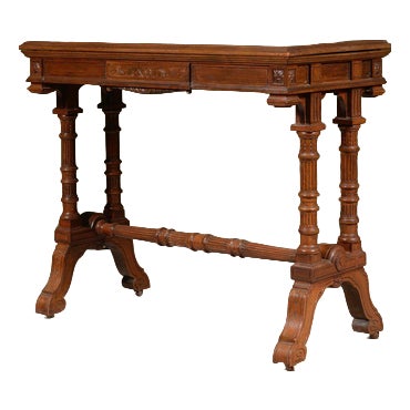 Aesthetic Movement Architectural Figured Mahogany Console / Card Table from William Walker & Sons, London, 1870s For Sale