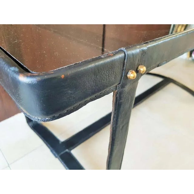 French Leather and Smoked Glass Coffee Table by Jacques Adnet, 1950s For Sale - Image 16 of 18