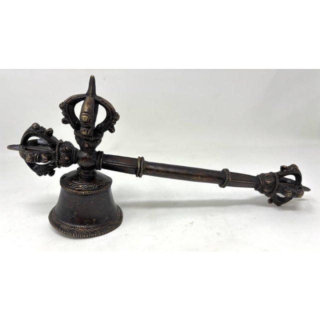 Asian Asian Antique Bronze Tibetan Ceremonial Prayer Vajra Bell For Sale - Image 3 of 12