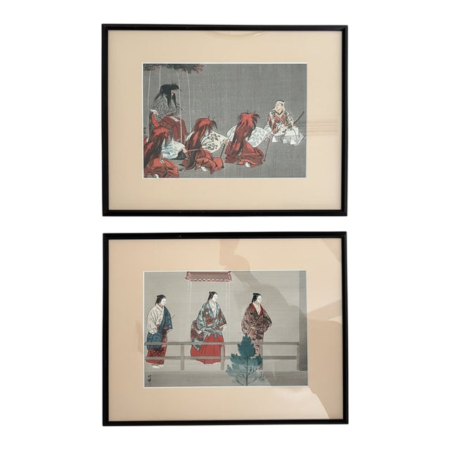 Antique Japanese Original Woodblock Print Pair by Tsukioka Kōgyo (1927), Signed & Framed For Sale