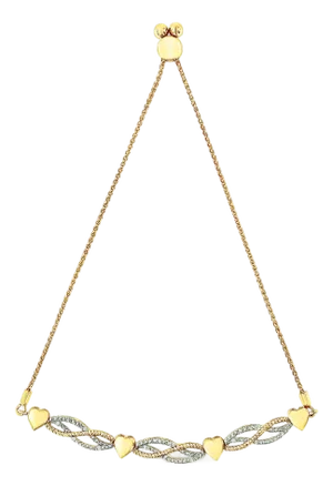 14K Yellow Gold Plated .925 Sterling Silver 1/10 Cttw Diamond Wave and Hearts Bolo Bracelet (I-J Color, I2-I3 Clarity) - 4"-10" Adjustable