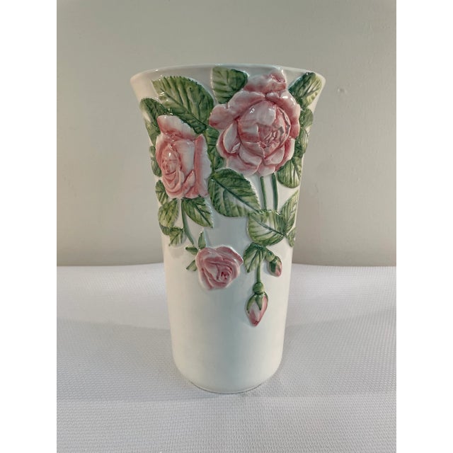 Mid 20th Century Large Vintage Italian Roses Majolica Vase For Sale - Image 13 of 13