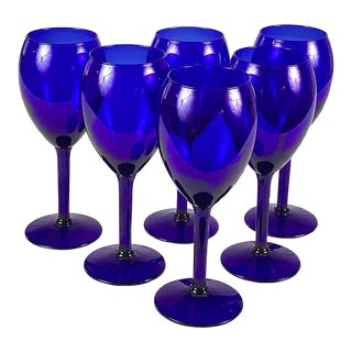 Vintage Libbey Cobalt Glass Wine Glasses- Set of 6 For Sale