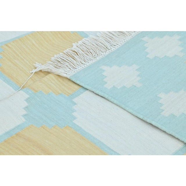 Indian Mishka Rug, 8' x 10', Seaglass, Camel and White For Sale - Image 3 of 5