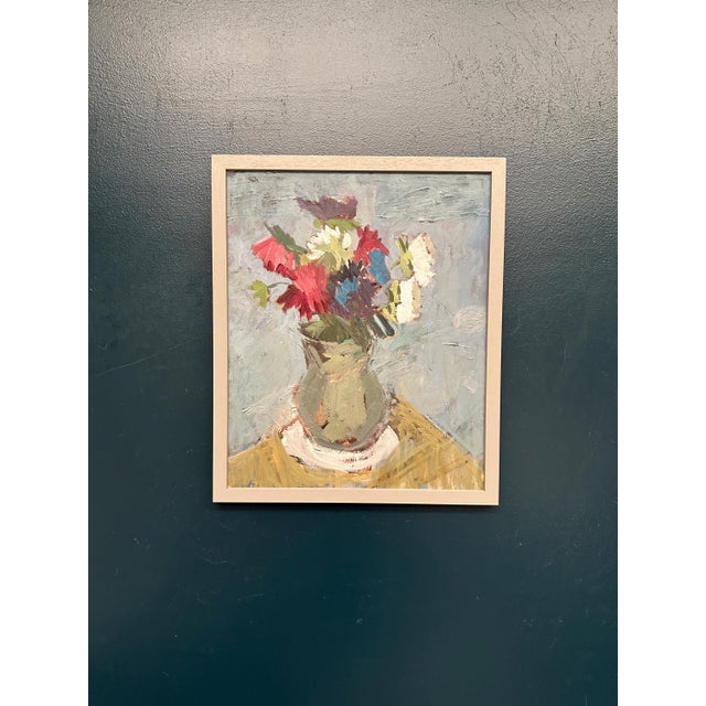 Flowers in Green Vase, 1960s, Oil on Panel, Framed For Sale - Image 9 of 14