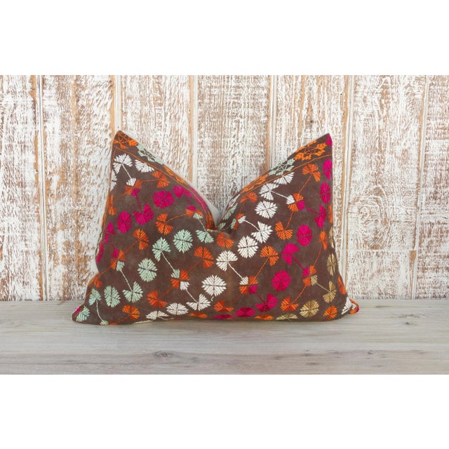 Brown Mika Antique Indian Folk Lumbar Pillow For Sale - Image 8 of 8