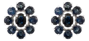 A Pair of Modernist 925 Sterling Silver Blue Sapphire Cluster Stud Earrings- Partywear Earrings