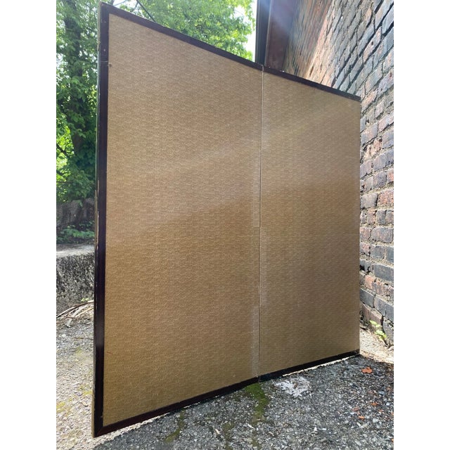 Large Vintage Hand Painted Showa Era Japanese Byobu Folding Silk Screen MCM Signed Blue Gold Floral 72" For Sale - Image 4 of 11
