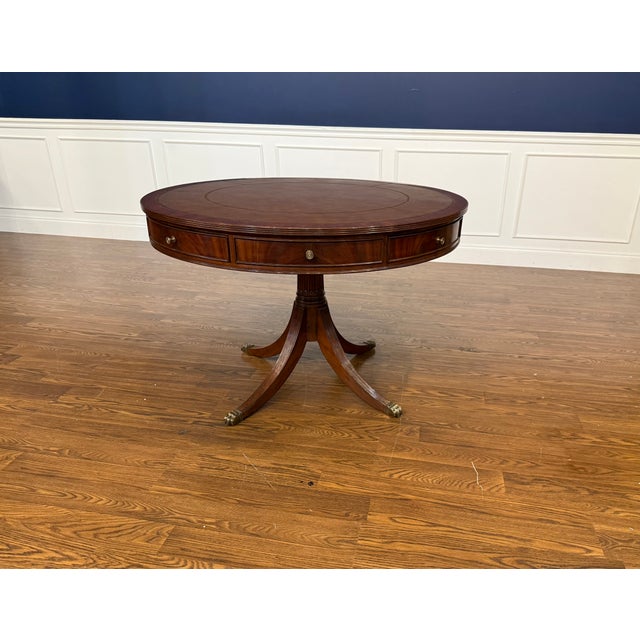 Leighton Hall Furniture Traditional Mahogany Drum Table by Leighton Hall - Showroom Sample For Sale - Image 4 of 13