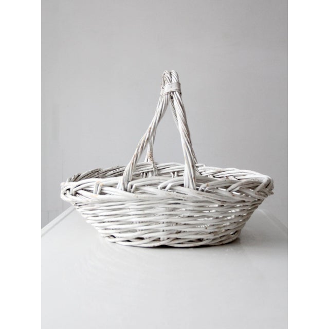 Vintage White Wicker Gathering Basket With Double Handles For Sale - Image 9 of 17