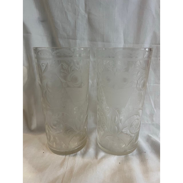 Glass 1970s Elegant Etched Glass Cups - a Pair For Sale - Image 7 of 8