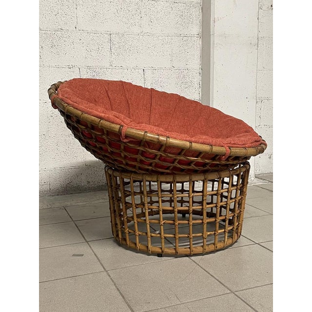 Single "egg-shaped" rattan armchair with cushion and upholstery redone from scratch with stain-resistant cotton fabric....