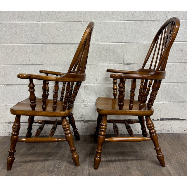 Wood Vintage Barnard & Simonds Windsor Style Solid Wood Hoop Back Arm Chairs - Pair For Sale - Image 7 of 8